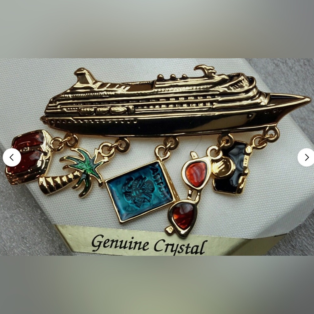 Vintage Jennifer Moore CRUISE SHIP Genuine Crystal Brooch Pin - Picture 3 of 3